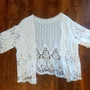 Shein White Lace Short Sleeved Cardigan